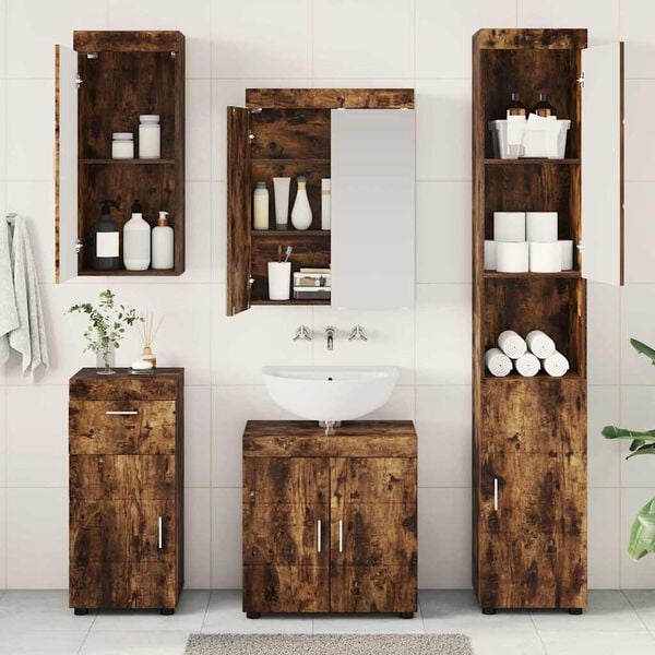 vidaXL Bathroom Furniture Set TULUM Smoked Oak Engineered Wood