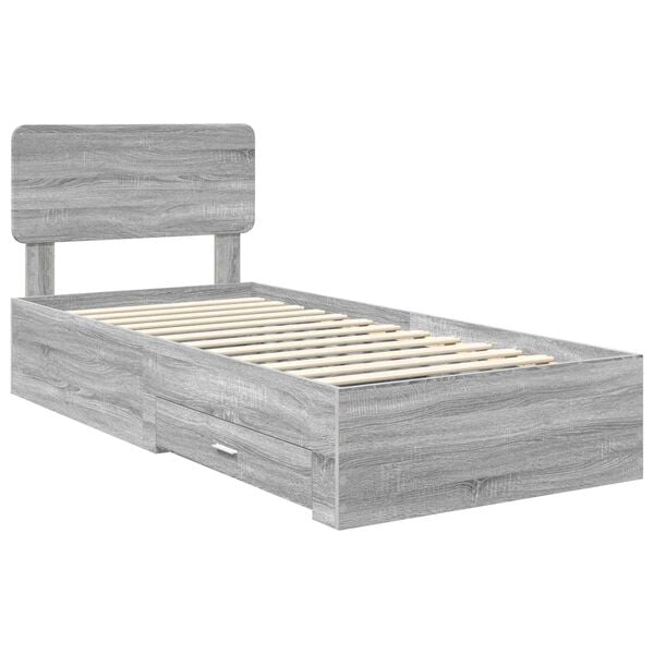 vidaXL Bed Frame with Drawer Grey Sonoma 75 x 190 cm Engineered Wood