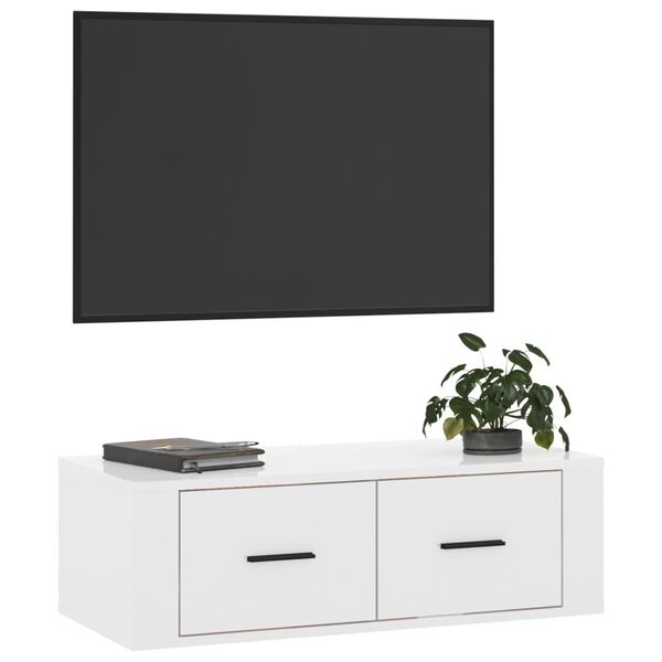 vidaXL Hanging TV Cabinet High Gloss White 80x36x25 cm Engineered Wood