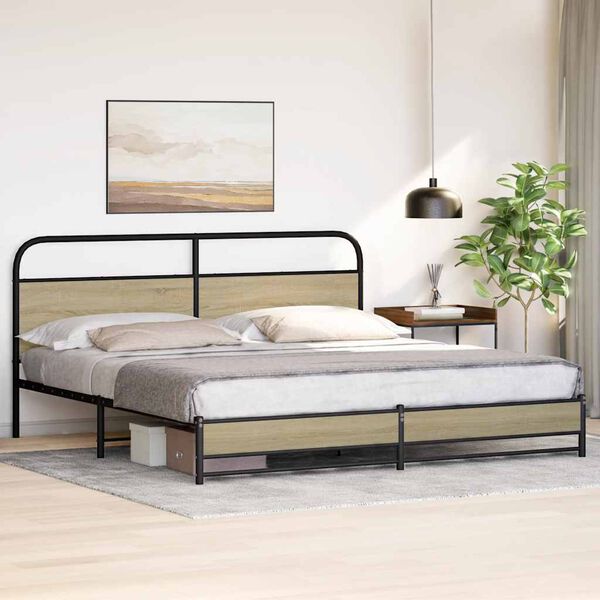 vidaXL Metal Bed Frame without Mattress Sonoma Oak 193x203 cm