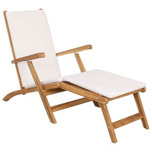vidaXL Folding Deck Chair with Cushion White Solid Teak Wood