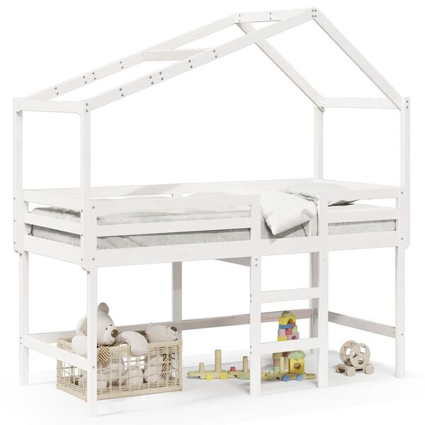 vidaXL Loft Bed with Ladder and Roof without Mattress White 90x190 cm Single
