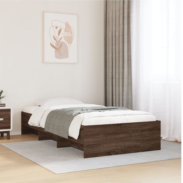 vidaXL Bed Frame without Mattress Brown Oak 75x190 cm Small Single Engineered Wood