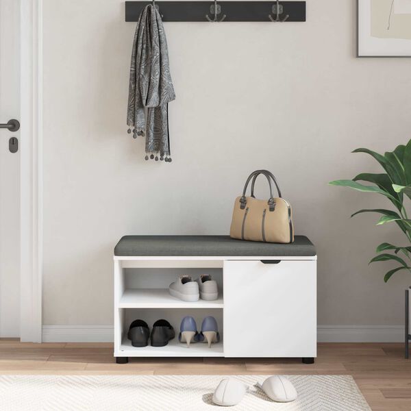 vidaXL Hall Bench White 80 x 38 x 46 cm Engineered Wood and Fabric