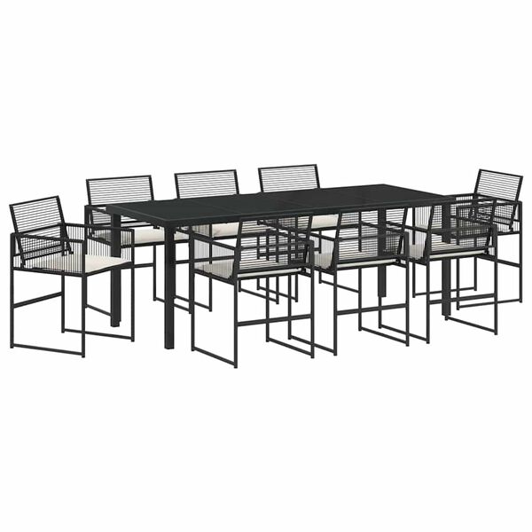 vidaXL Garden Dining Set 9 pcs Black Powder-Coated Steel