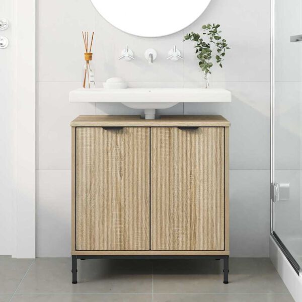 vidaXL Bathroom Sink Cabinet with Door Sonoma Oak 60.5 x 33.5 x 61 cm