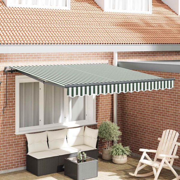 vidaXL Retractable Awning Manual Green and White 300 x 250 cm