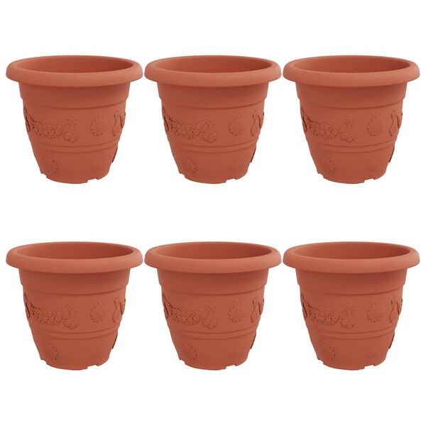 vidaXL Round Flower Pot 6 pcs Brick Red &Oslash; 39 x 32 cm Plastic