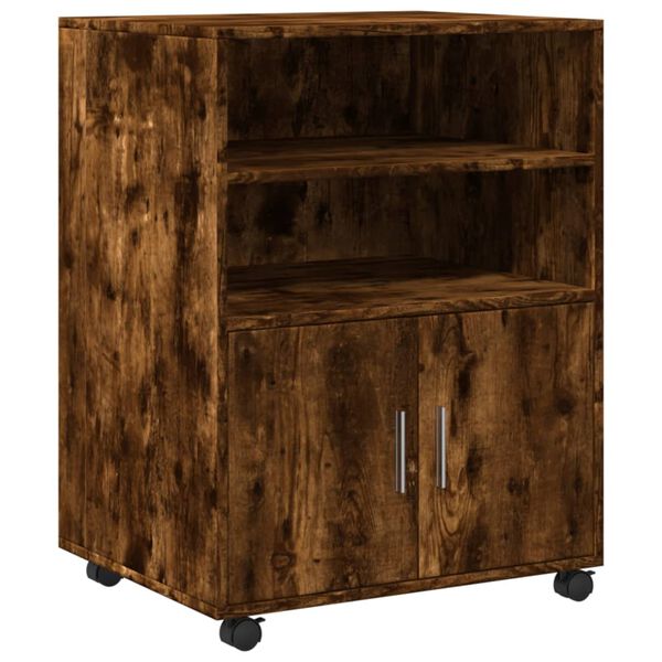 vidaXL Rolling Cabinet Smoked Oak 60x48x81 cm Engineered Wood