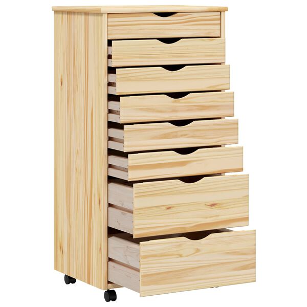 vidaXL Rolling Cabinet with Drawers MOSS Clear Varnish Solid Pine wood