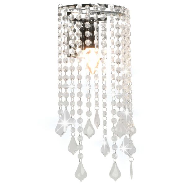 vidaXL Wall Lamp with Crystal Beads Silver Rectangular E14 Bulbs