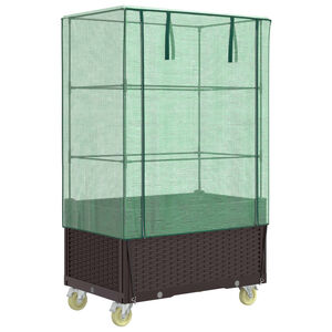 vidaXL Raised Bed with Cover and Wheels&nbsp;Rattan Look&nbsp;80x50x182 cm