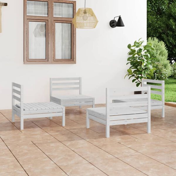 vidaXL 4 Piece Garden Lounge Set White Solid Pinewood
