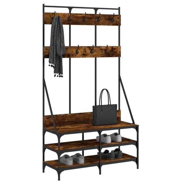 vidaXL Clothes Rack with Shoe Storage Smoked Oak 100x40x184 cm