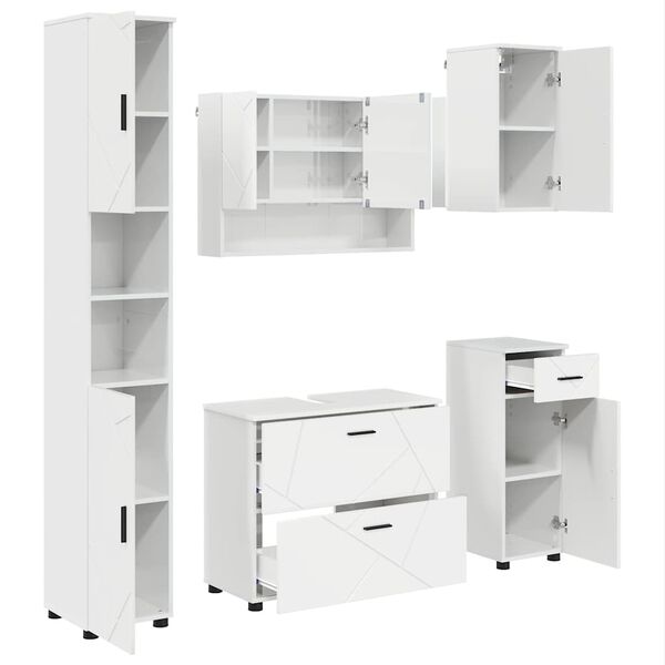 vidaXL Bathroom Furniture Set with Drawer 5 pcs High Gloss White