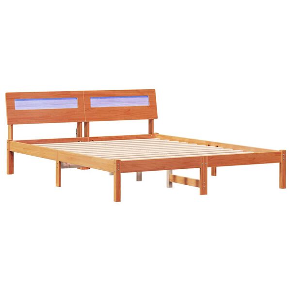 vidaXL Bed Frame with Headboard Wax Brown 160 x 200 cm Solid Pine Wood