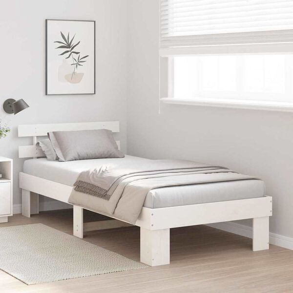 vidaXL Bed Frame with Headboard White 100 x 200 cm Solid Pine Wood