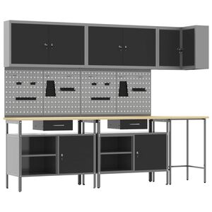 vidaXL Work Cabinet Set with Drawer with Shelf 10 pcs Black and Grey
