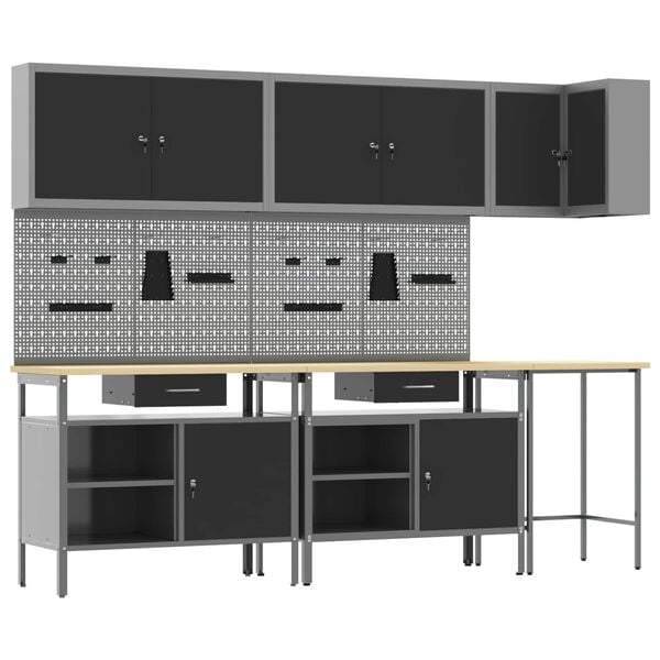 vidaXL Work Cabinet Set with Drawer with Shelf 10 pcs Black and Grey