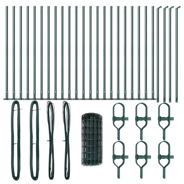 vidaXL Fence with Post Green 0.4 x 50 m Steel and PVC
