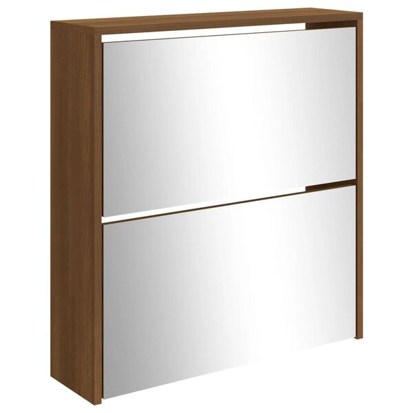 vidaXL Shoe Cabinet with Mirror 2-Layer Brown Oak 63x17x67 cm