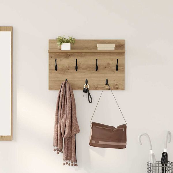 vidaXL Wall-Mounted Coat Rack with Shelf Artisan Oak 60 x 40 x 12 cm