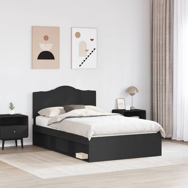 vidaXL Bed Frame with Headboard Black 135 x 190 cm Solid Pine Wood