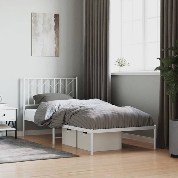 vidaXL Metal Bed Frame without Mattress with Headboard White 90x200cm