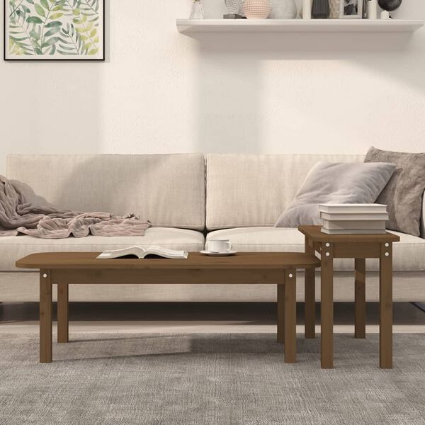 vidaXL 2 Piece Coffee Table Set Honey Brown Solid Wood Pine