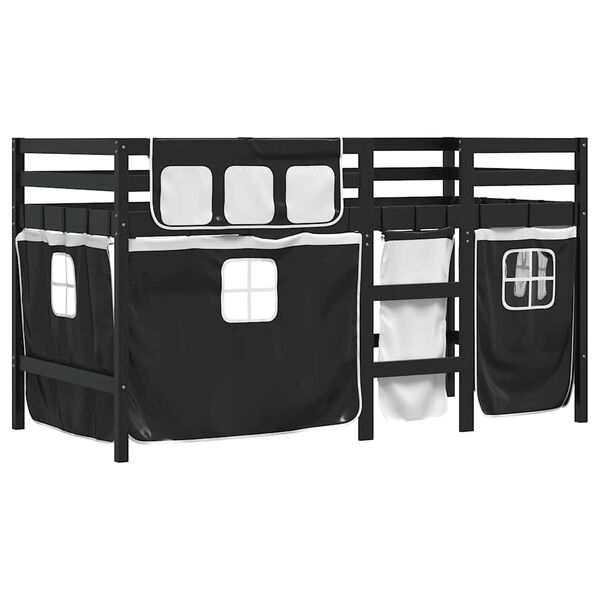 vidaXL Kids' Loft Bed with Curtains without Mattress White&Black 80x200 cm