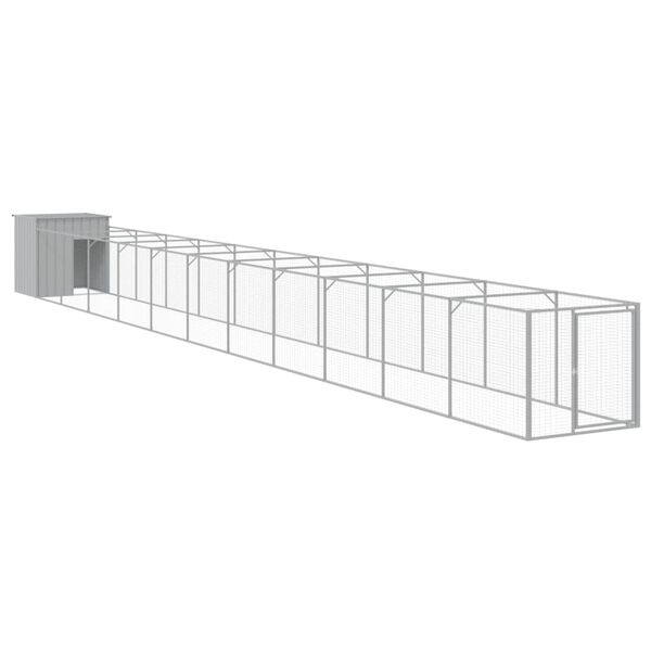 vidaXL Dog House with Run Light Grey 110x1221x110 cm Galvanised Steel