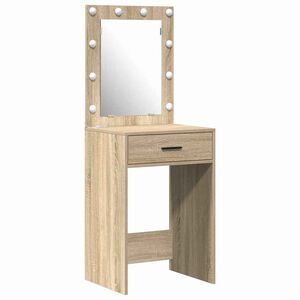 vidaXL Dressing Table with Mirror Lights 3 pcs Brown Engineered wood