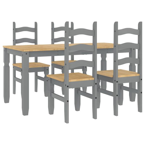 vidaXL 5 Piece Dining Set Panama Grey Solid Wood Pine