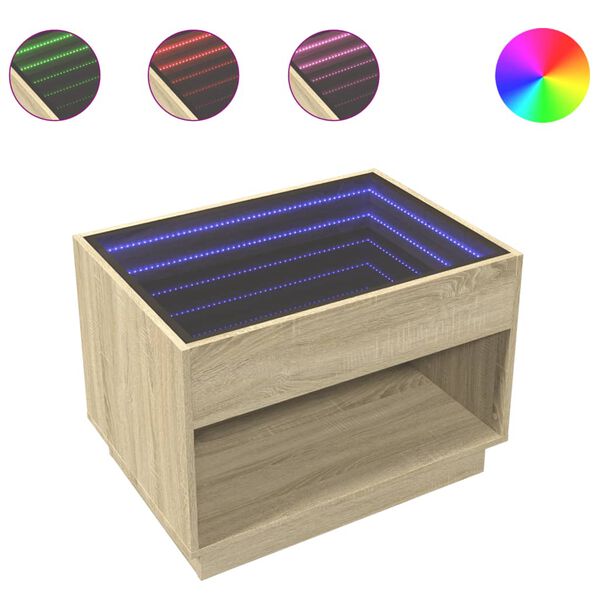 vidaXL Coffee Table with Infinity LED Sonoma Oak 70x50x50 cm