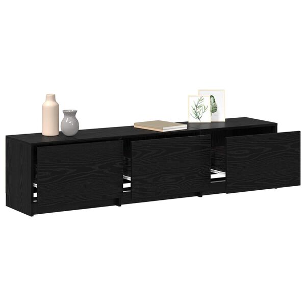 vidaXL TV Cabinet with LED Black Oak 165 x 34 x 40 cm Engineered Wood