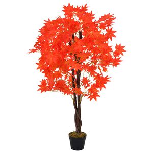 vidaXL Fake Plant | Red, Brown | Plastic, Polyester, Wood | Medium