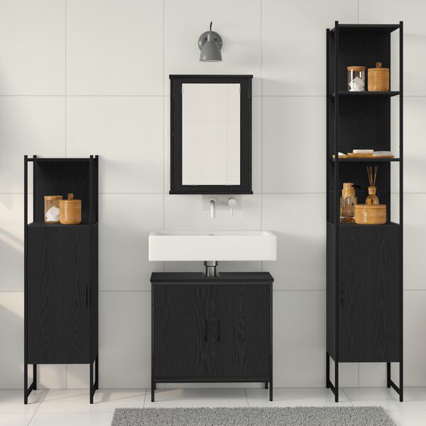 vidaXL Bathroom Furniture Set with Shelf 4 pcs Black Engineered wood
