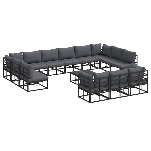 vidaXL Garden Sofa Set with Cushion 14 pcs Black Aluminium