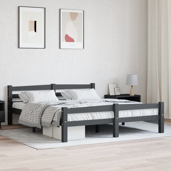 vidaXL Bed Frame without Mattress Dark Grey Solid Pinewood 160x200 cm