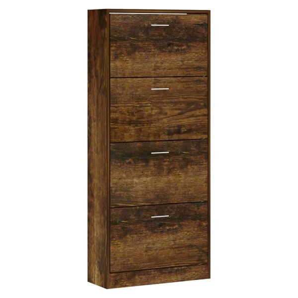 vidaXL Shoe Cabinet Smoked Oak 63x24x147 cm Engineered Wood