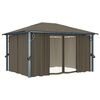 vidaXL Gazebo with Curtain&LED String Lights 4x3 m Taupe Aluminium