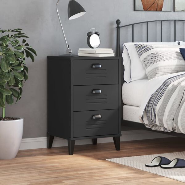 vidaXL Bedside Cabinet VIKEN Black Engineered Wood