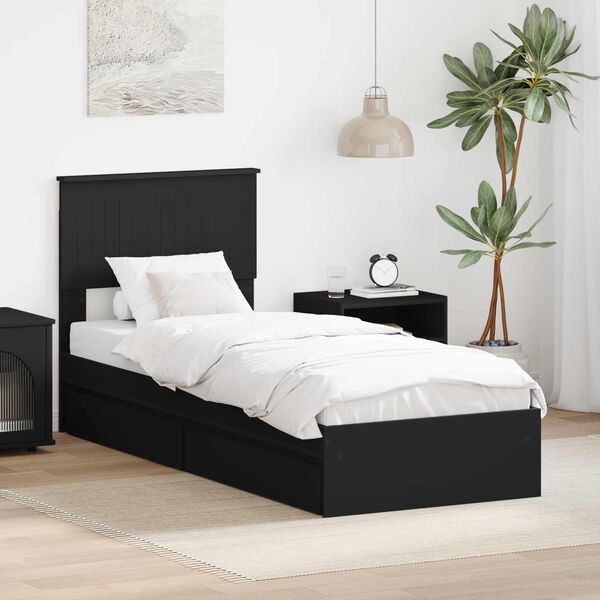 vidaXL Storage Bed with Headboard Black 75 x 190 cm Engineered Wood