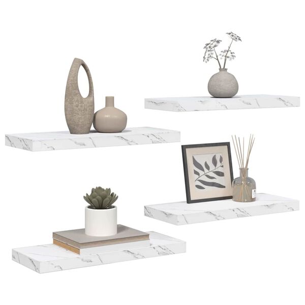 vidaXL Wall Shelf 4 pcs White Marble 60 x 23 x 4 cm Engineered Wood