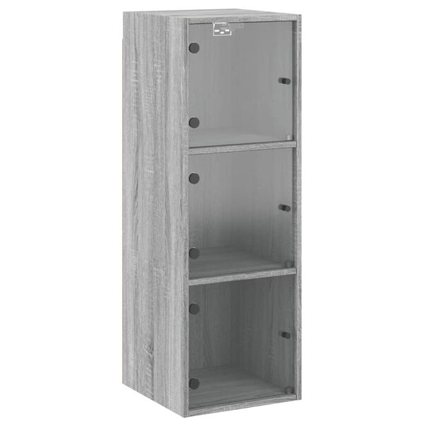 vidaXL Wall Cabinet with Glass Doors Grey Sonoma 35x37x100 cm
