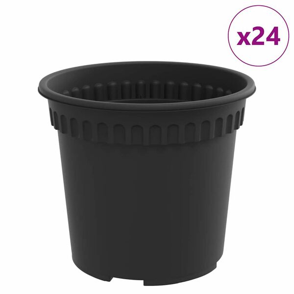 vidaXL Round Flower Pot 24 pcs Black &Oslash; 15 x 12 cm Plastic
