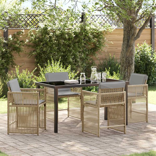 vidaXL Garden Dining Set 5 pcs Beige Poly Rattan