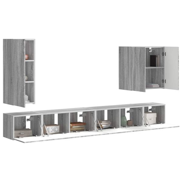 vidaXL TV Wall Cabinet Set Wall-mounted 6 pcs Grey Sonoma