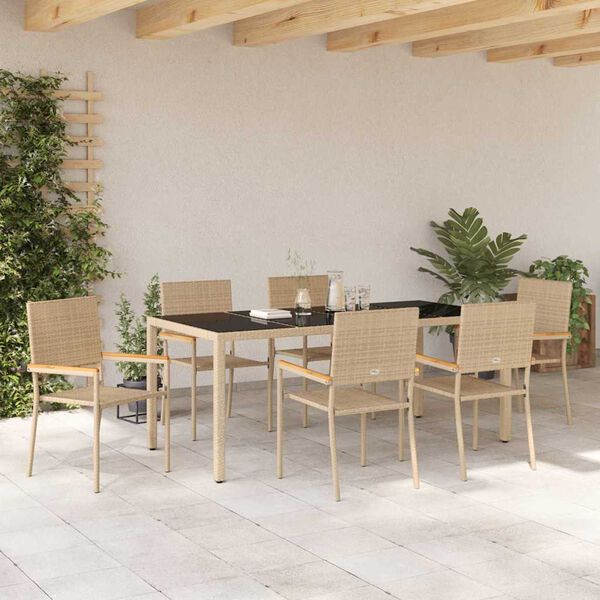 vidaXL Garden Dining Set 7 pcs Beige Poly Rattan