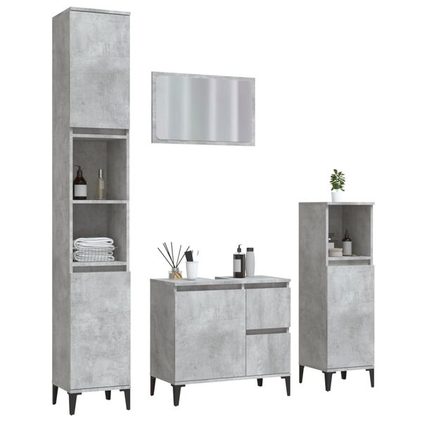 vidaXL 4 Piece Bathroom Furniture Set Concrete Grey Engineered Wood